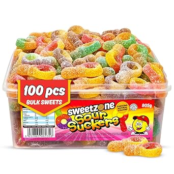Sweetzone Sour Jelly Suckers 800g 100pcs, Fizzy Fruity Gummies, Retro Soft Halal Gummy Candy, Sweet Tub of Bulk Sweeties, Jelly Sweets for Kids, Party Candy, Bulk Sweet Gummy Mix