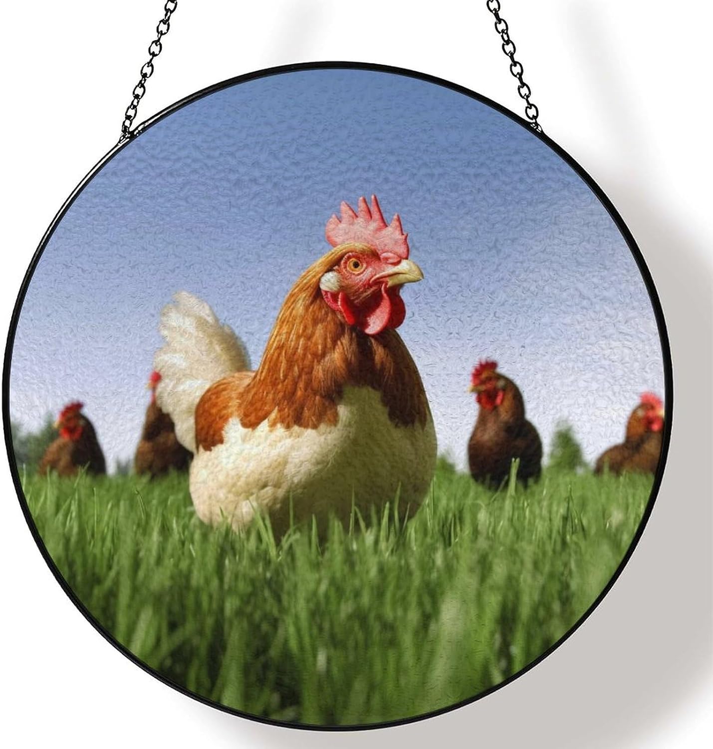Funny Chicken Grass Stained Glass Suncatcher for Garden, Window Hanging image 4