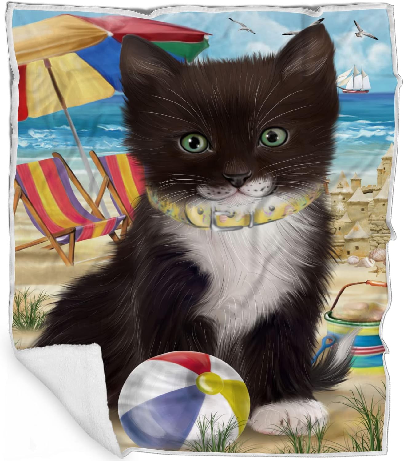 Pet Friendly Beach Tuxedo Cat Blanket - Lightweight Super Soft Cozy and Durable Bed Blanket - Animal Theme Fuzzy Blanket for Sofa Bed Couch BLNKT57091 (30x40 Fleece)