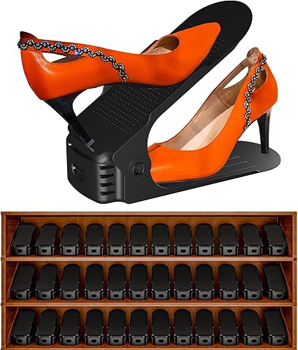 Miniatura 12 de Organizador de ranuras para zapatos, 12 piezas de estante ajustables de doble capa, estante de almacenamiento que ahorra un 50% de espacio,