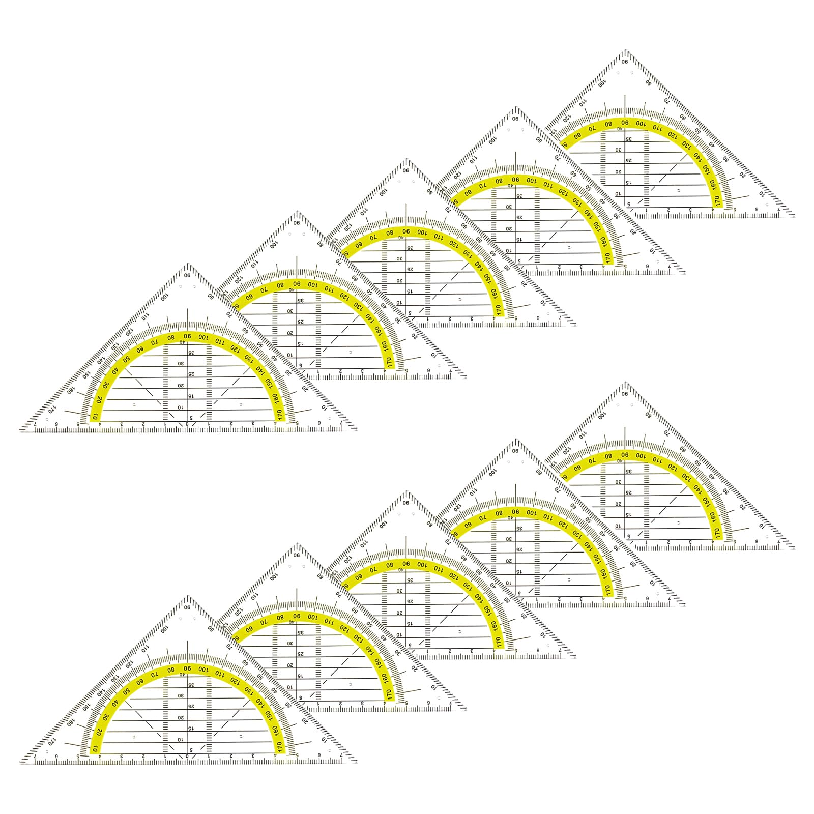 Maxtonser 10Pcs Set Square with 180 Degrees Protractor Multifunction Geometry Set Square Angles-Measuring Instrument for Drafting
