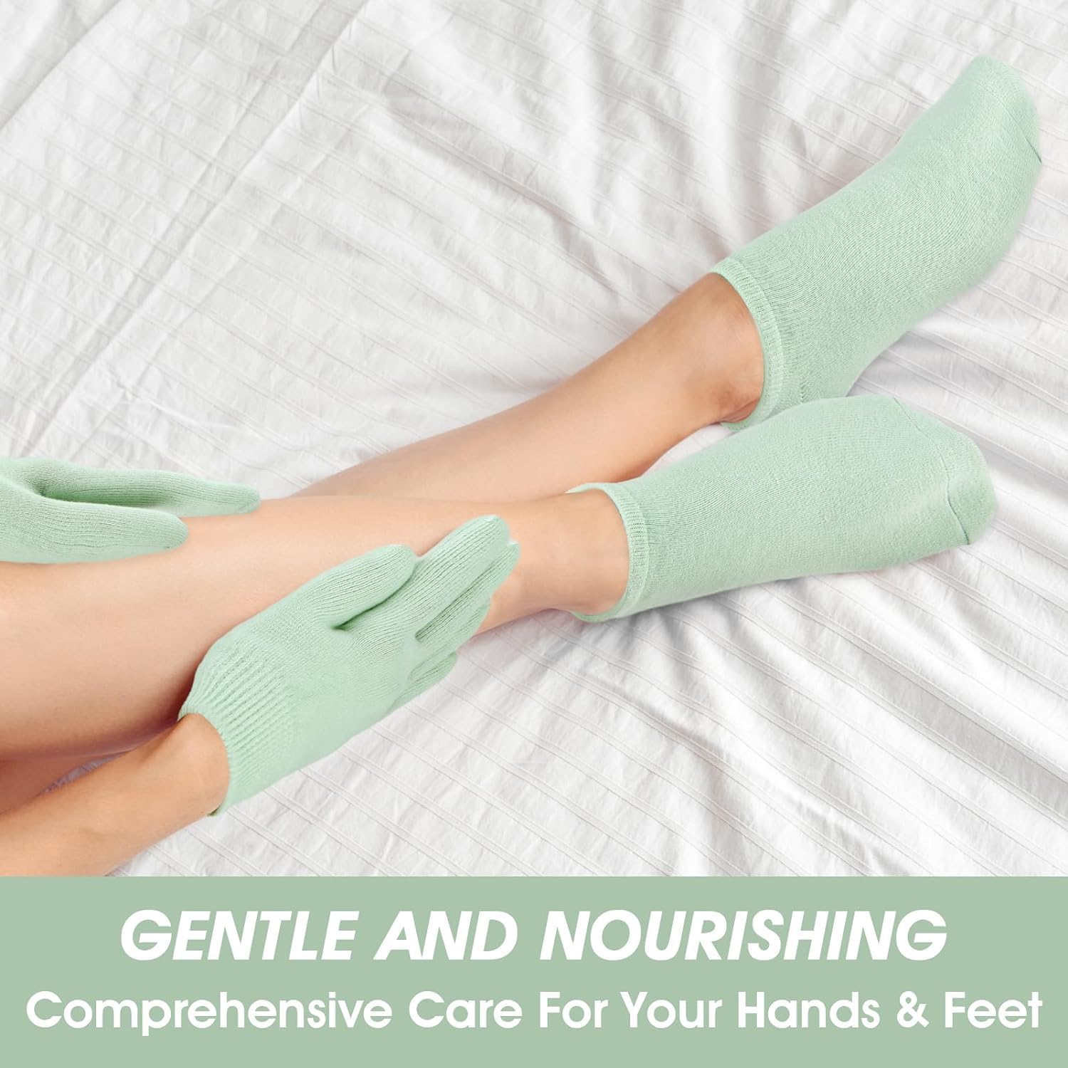 Maharsh Pink Soften Moisturising Spa Comfy Recovery Foot Hand Care Gel Socks and Gloves (Green) 3