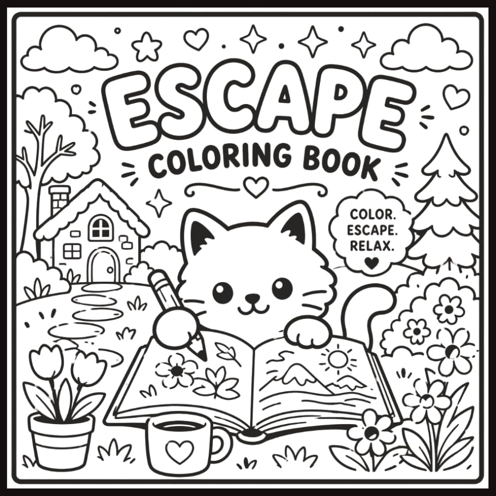 Monochrome Escape Coloring Book for Adults: Black and White Coloring Book for Adults Featuring Flowers, Cottages, Animals and Quiet Nature Scenes