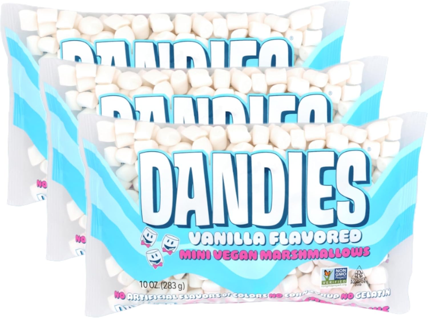Dandies Mini Pianki Waniliowe 3x283g – Wegański zestaw zapasowy, bez żelatyny i glutenu, z naturalną wanilią, idealny do pieczenia i gorących napojów