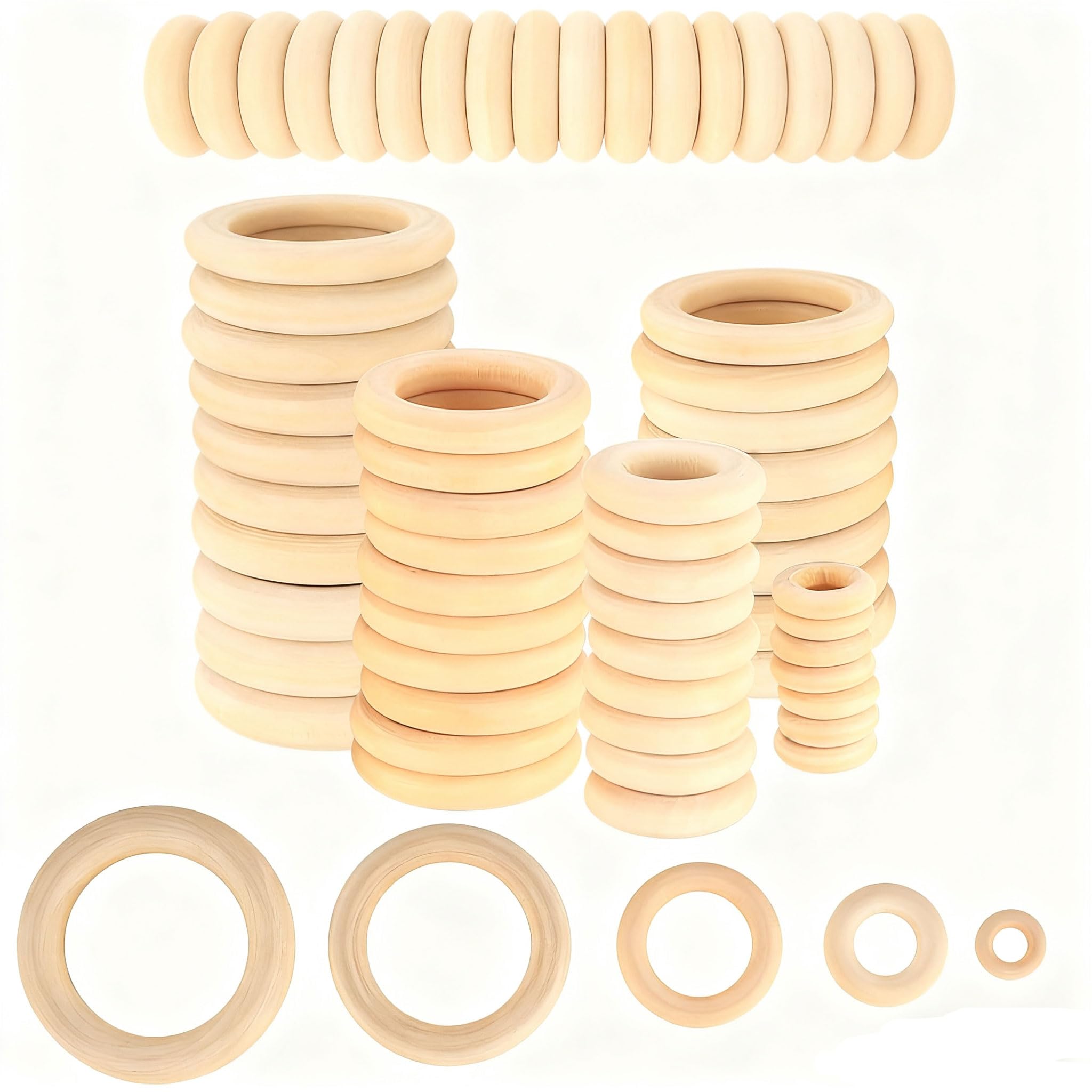 18 szt. niedokończonych naturalnych drewnianych pierścieni rzemieślniczych – gładkie drewniane okrągłe puste miejsca do tworzenia biżuterii makramy, łączniki do wisiorków i drewniane