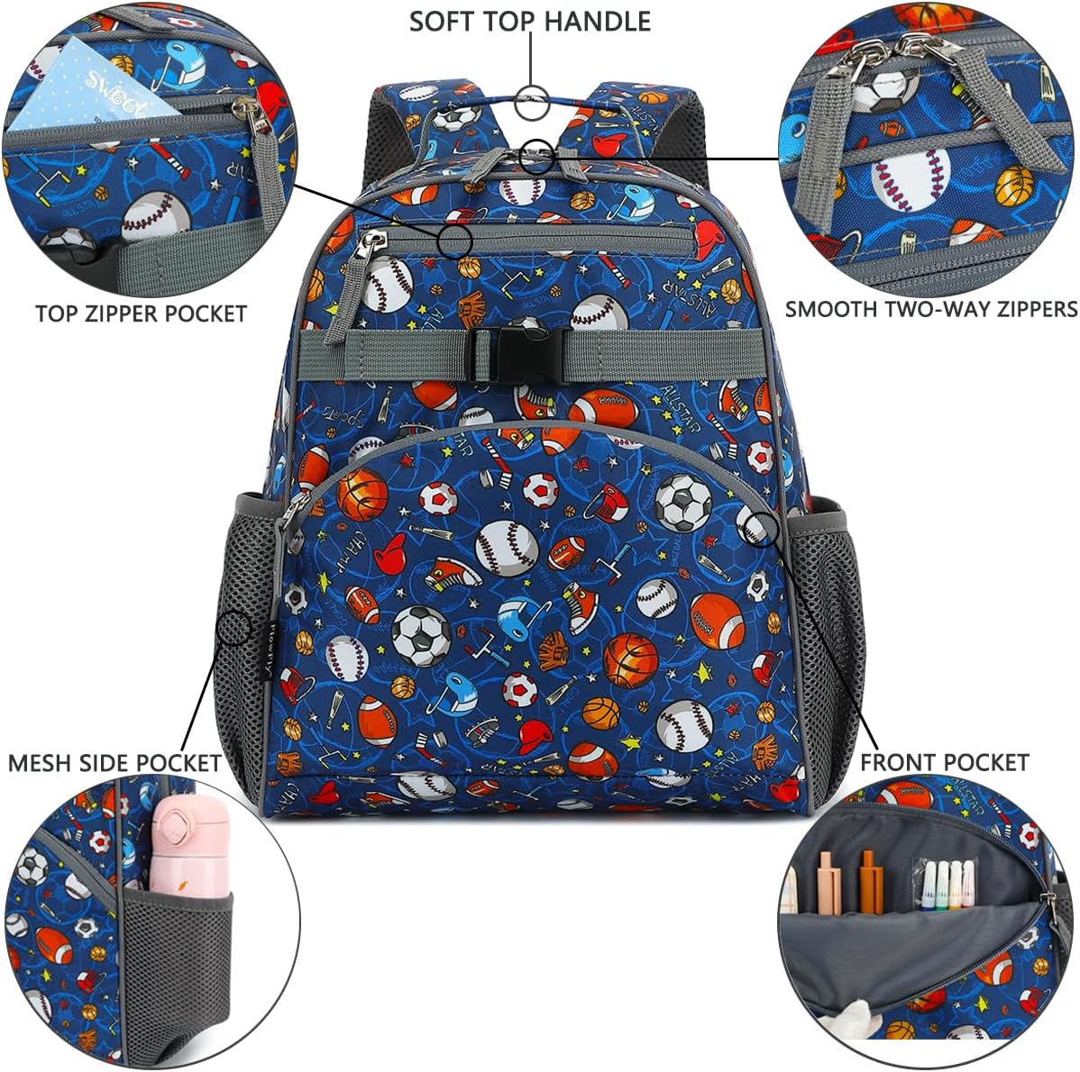 FlowFly Kids Backpack for Toddler Boys Girls, Simple Lightweight Bookbag for Daycare Kindergarten Elementary School Travel, Small Modern Bag (Medium 15''), Football - Image 4