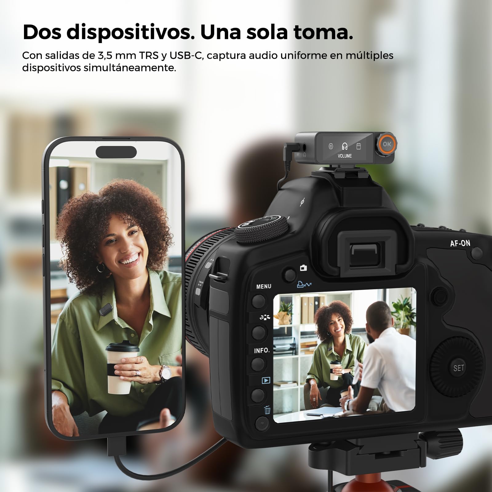 NearStream Micrófono de Solapa Inalámbrico para iPhone/Android/Cámara/PC | 3 Modos de Audio (Mono, Estéreo, Pista Seguridad), Cancelación Ruido IA, 48kHz/24-bit, Batería 54H, Alcance 100m,Alcance 100m