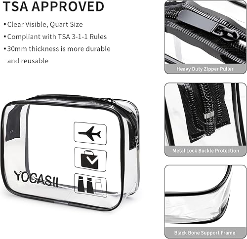 Miniatura 2 de YOCASII Bolsa de aseo aprobada por la TSA, bolsa de viaje de tamaño de cuarto de galón, aprobada por la TSA, bolsas de aseo transparentes