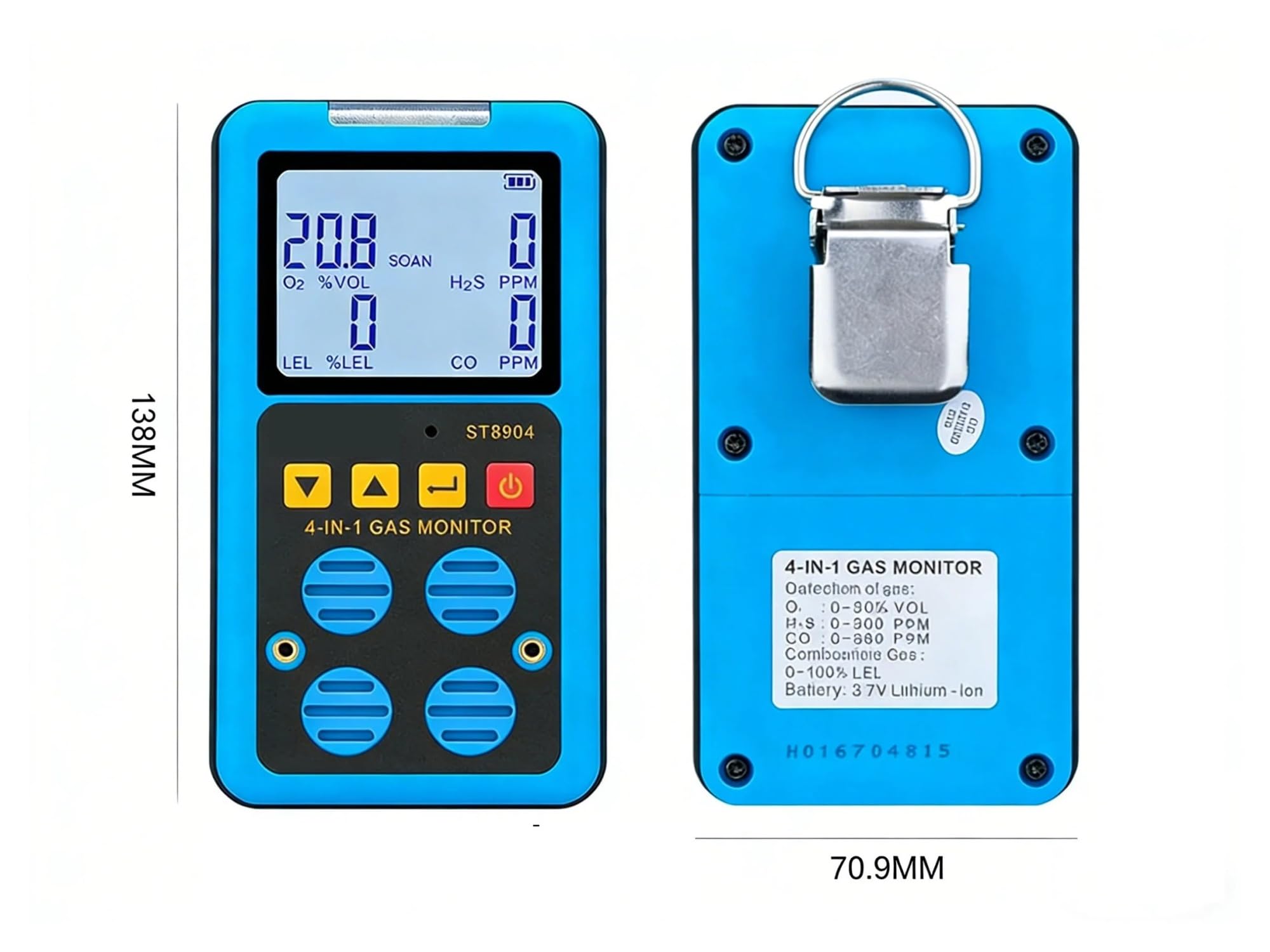 ST8904 Gasmonitor, industrielles Sicherheitsgerät zur Erkennung mehrerer Gase, CO/H2S/O2/UEG-Gasdetektor mit Alarmleuchte