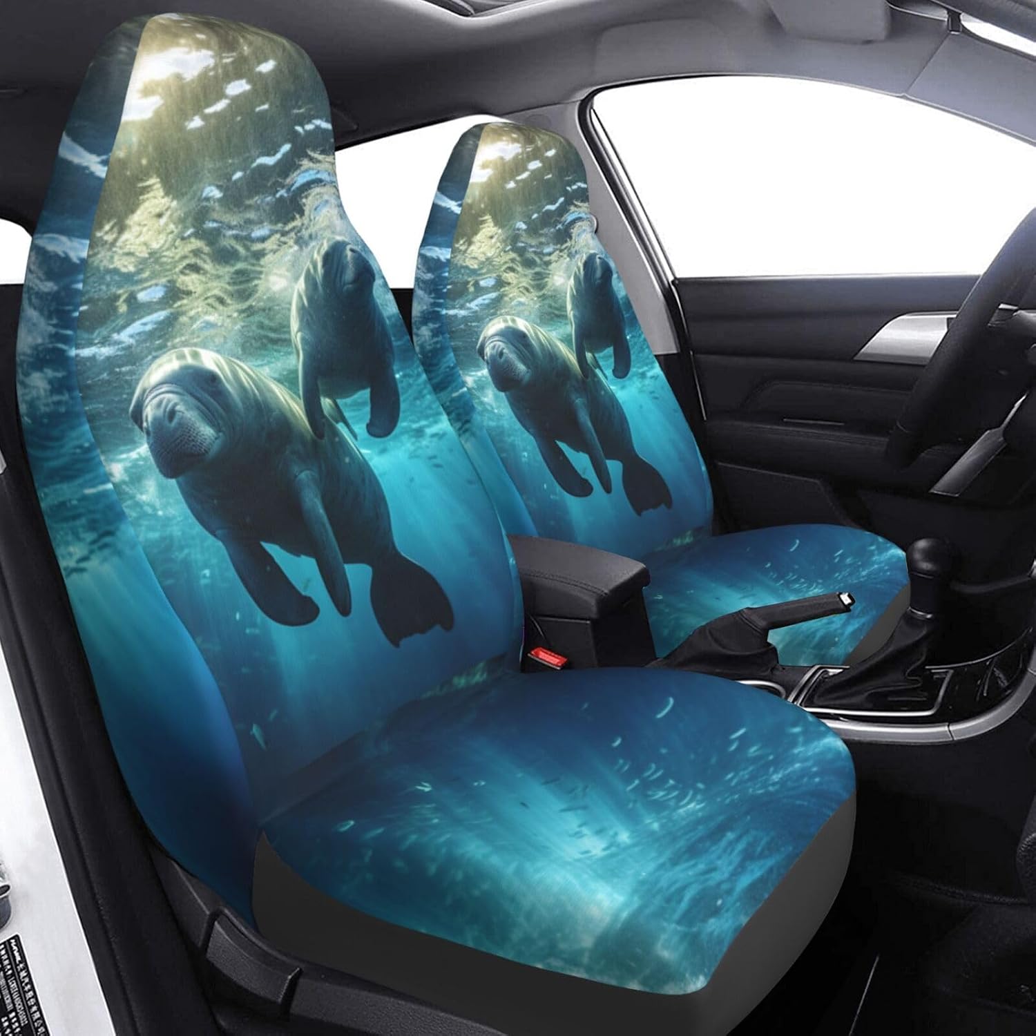 Florida Manatee Mother and Baby Car Seat Covers Universal 2 Pcs Auto Front Seat Cover Fit Most