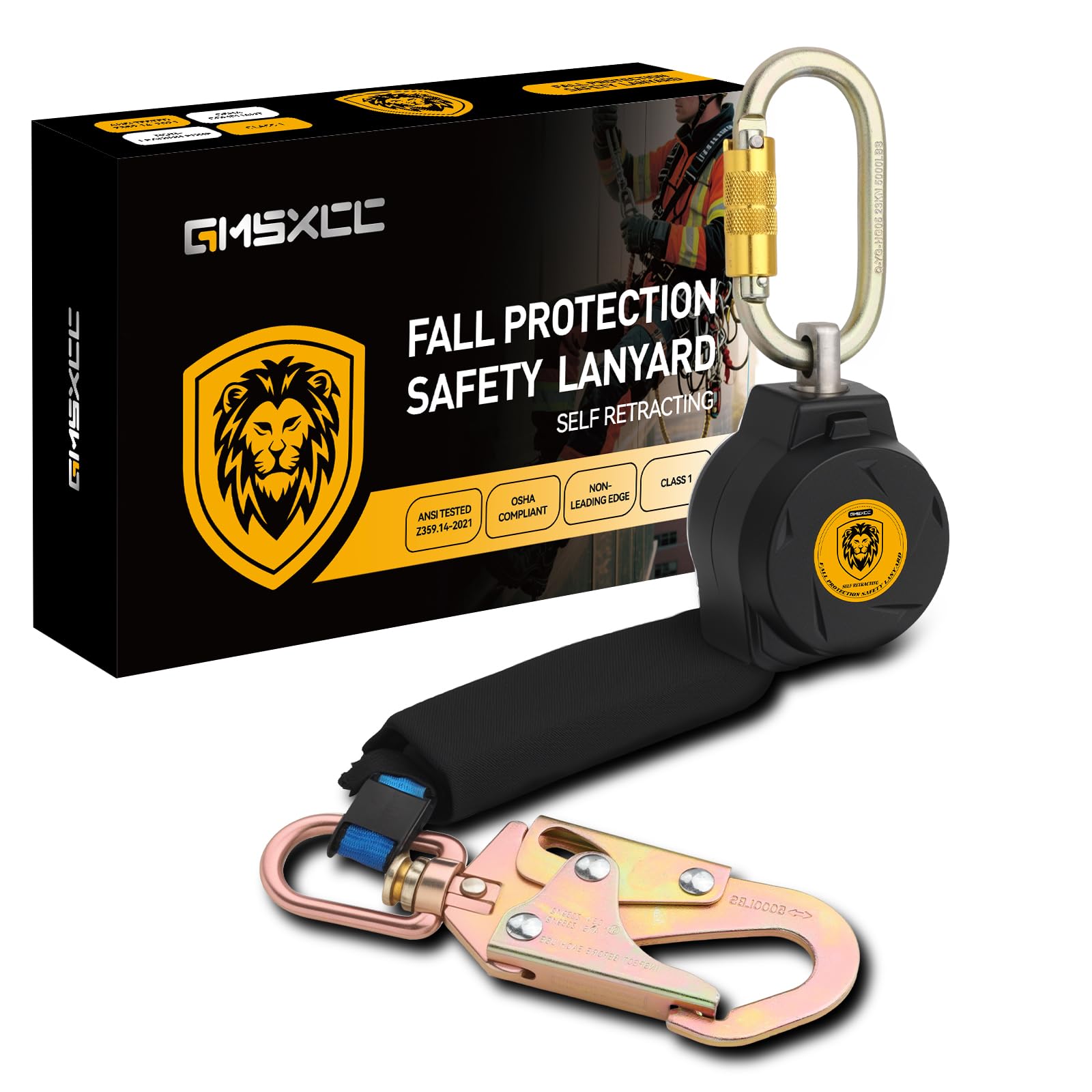 GMSXCC Fall Protection Safety Lanyard - 9FT Self Retracting Fall Arrest Lifeline Roofing Construction Gear OSHA/ANSI Compliant