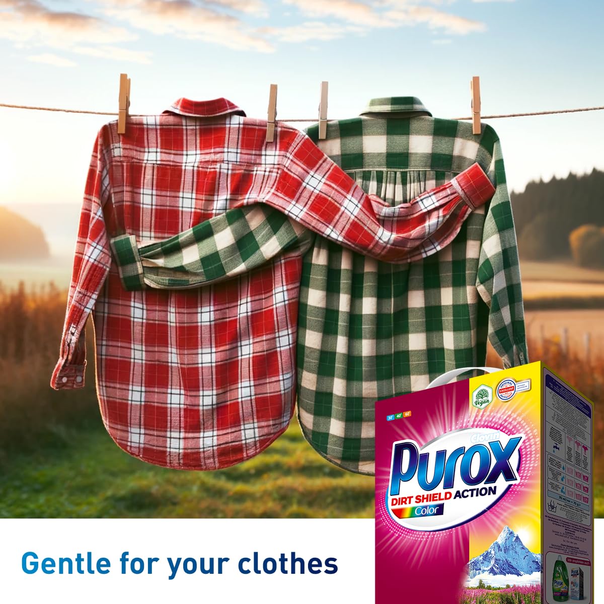 PUROX COLOR Waschpulver im Karton 142 Waschladungen 10 kg – Universelles Pulver für Farbige Textilien, Entfernt Flecken, Umweltfreundlich, Effizient, Schützt vor Kalk