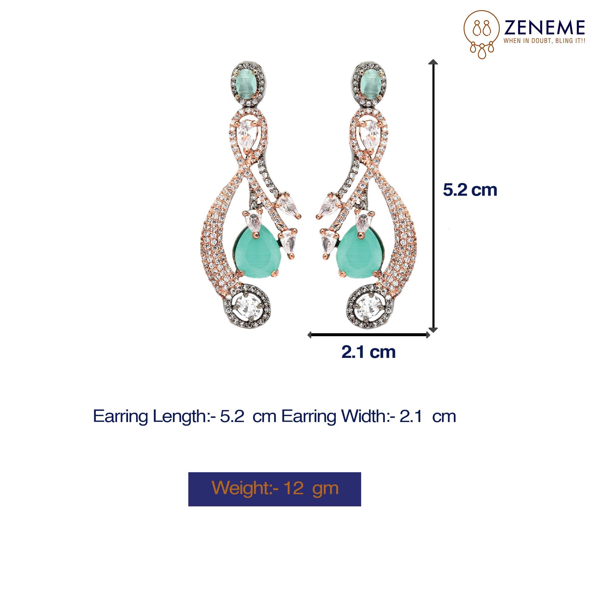 Rhodium-Plated Quirky Drop Earrings with American Diamond