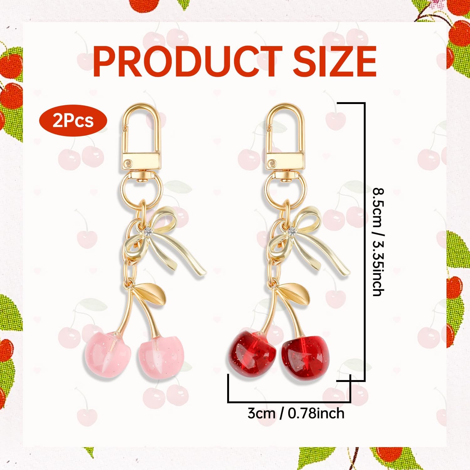 4PCS Cherry Keychain Pendants, Pink and Red Cute Bag Charms Keychain Hanging, Cute Cherry Charm for Purse Handbags Accessories - Image 2