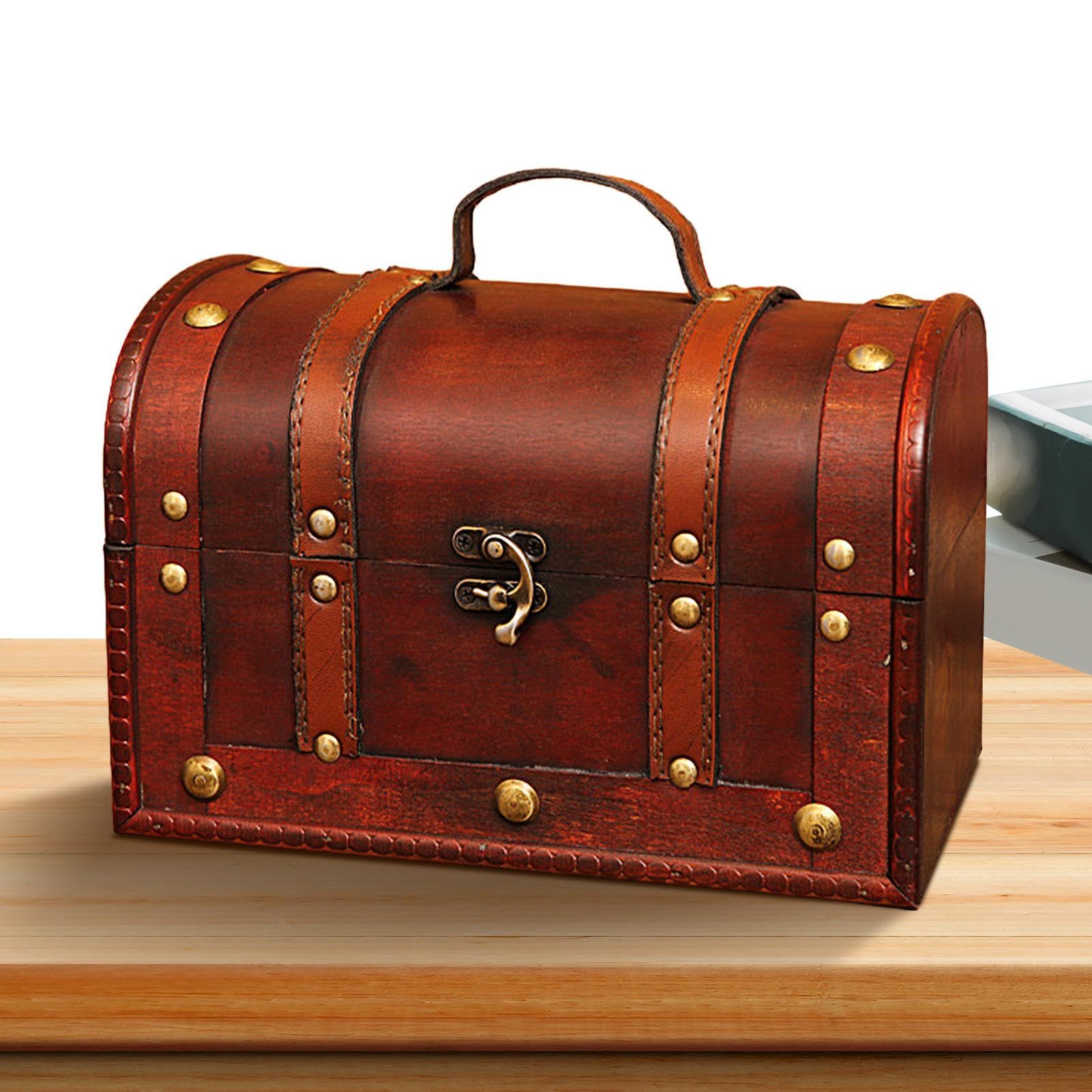 maxal Vintage Box with Lock | Keepsakes Vintage Wooden Chest Box | Indoor Organization Wood Chest for Jewelry, Souvenirs, Documents, Necklace, Earrings, Toys