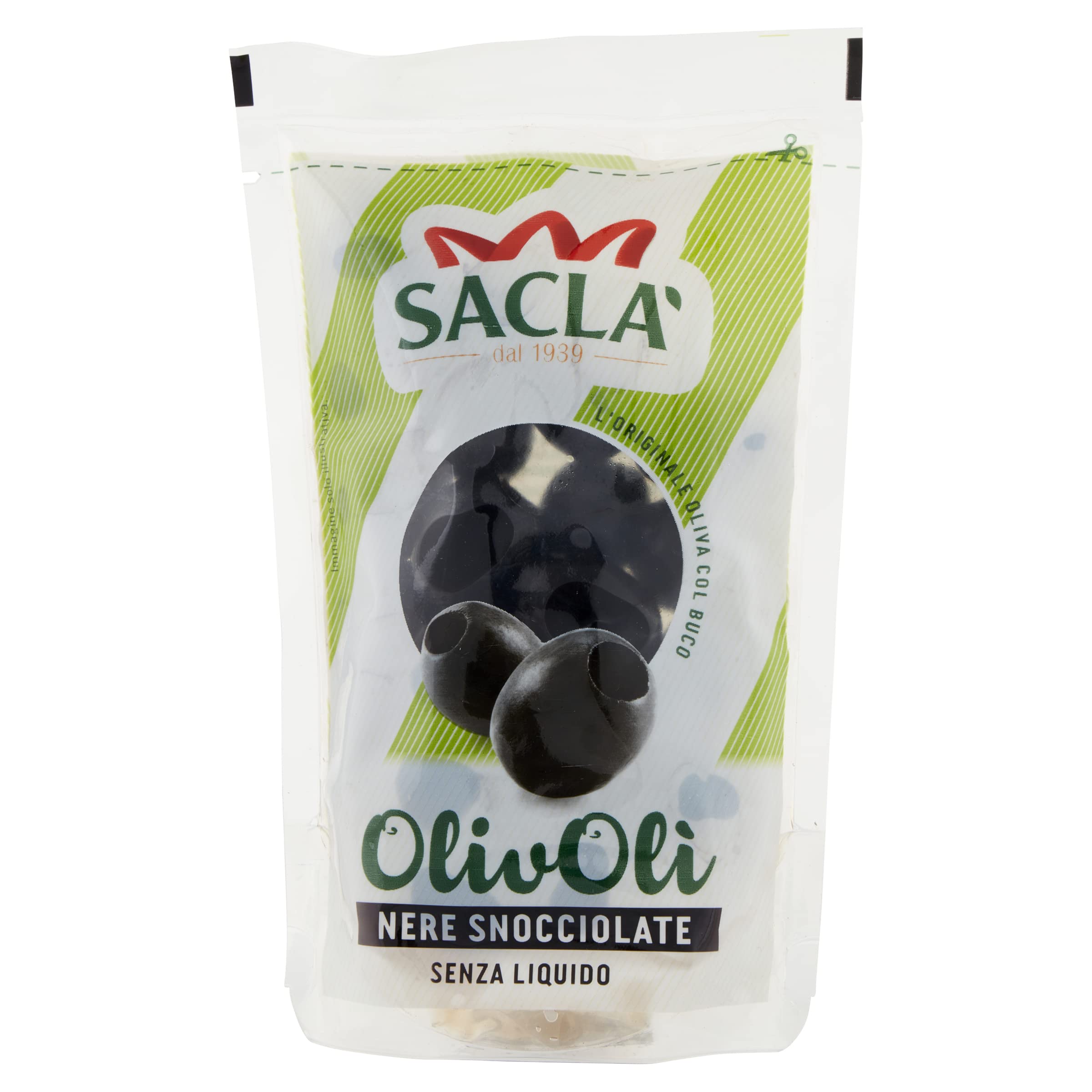 Saclà, OlivOlì, Olive Nere Snocciolate, Ideali per Insalate e per Arricchire i Tuoi Piatti, Busta, 75g, Senza Liquido, Confezione da 24 pezzi