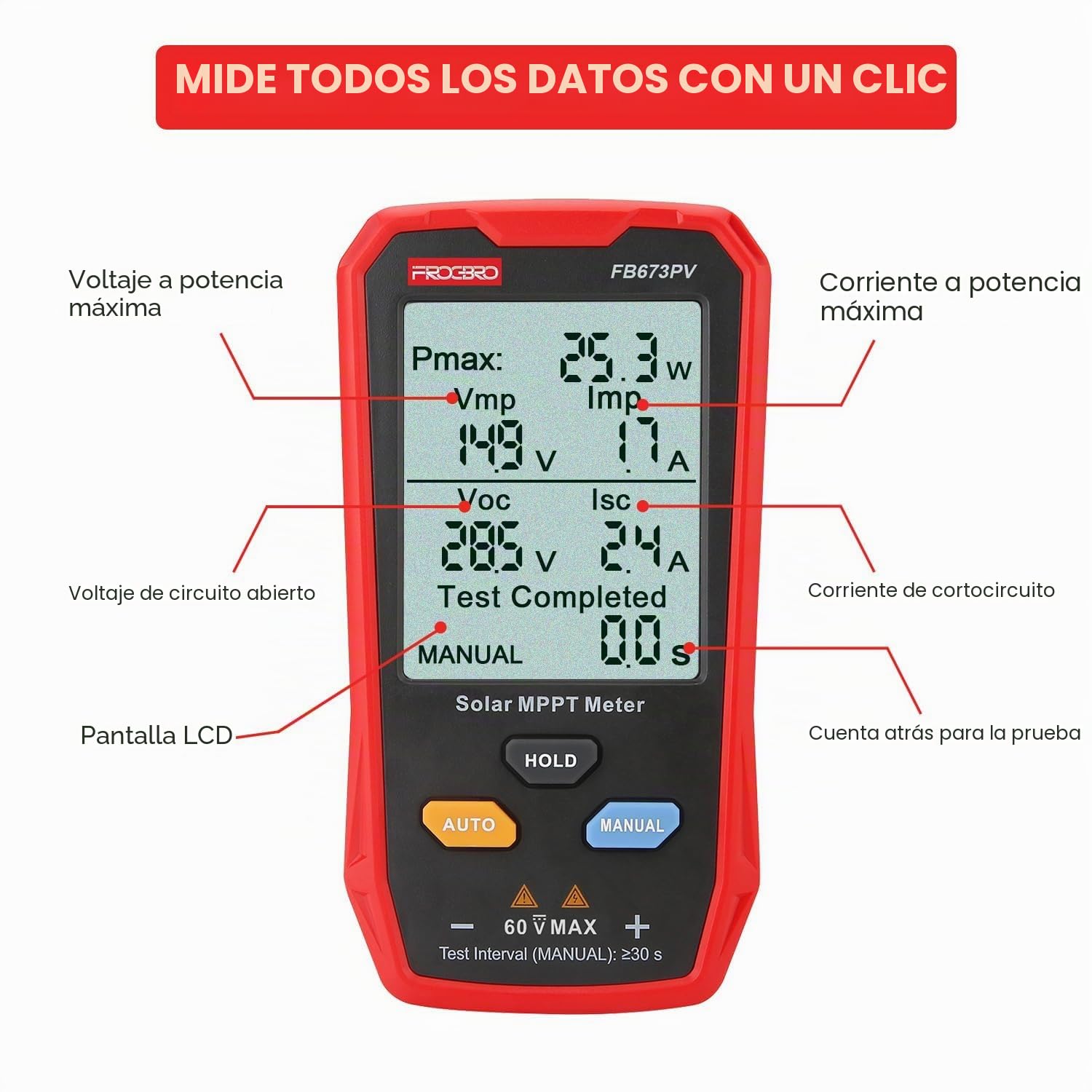 FB673PV Probador de Paneles Solares, Multímetro Fotovoltaico 800W | Medición MPPT con LCD Claro, Diagnóstico Inteligente de Voltaje de Circuito Abierto, Prueba de Datos de Módulos Fotovoltaicos