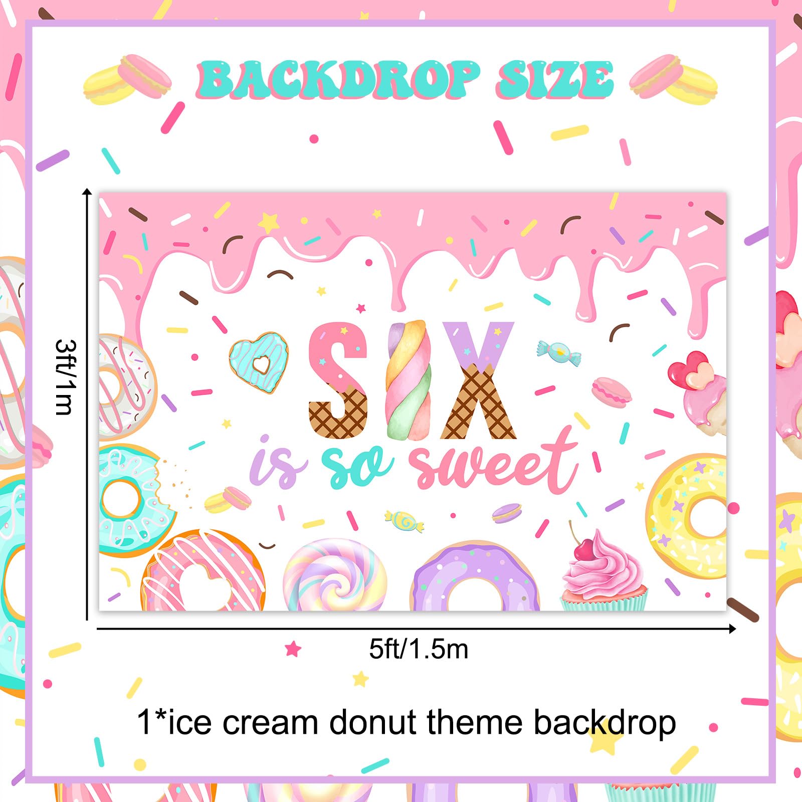 Sweet Sassy And Six 6th Birthday Decorations Kit - 2 Banners & 8 Hanging Swirls, Pastel Ice Cream Donut Theme - View #2