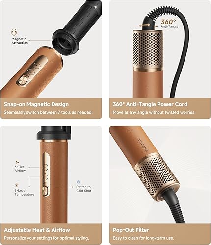 Miniatura 8 de DREAME AirStyle Pro - Estilizador de cabello 7 en 1 y secadora de alta velocidad Accesorios a presión para rizar, suavizar y dar volumen, secado