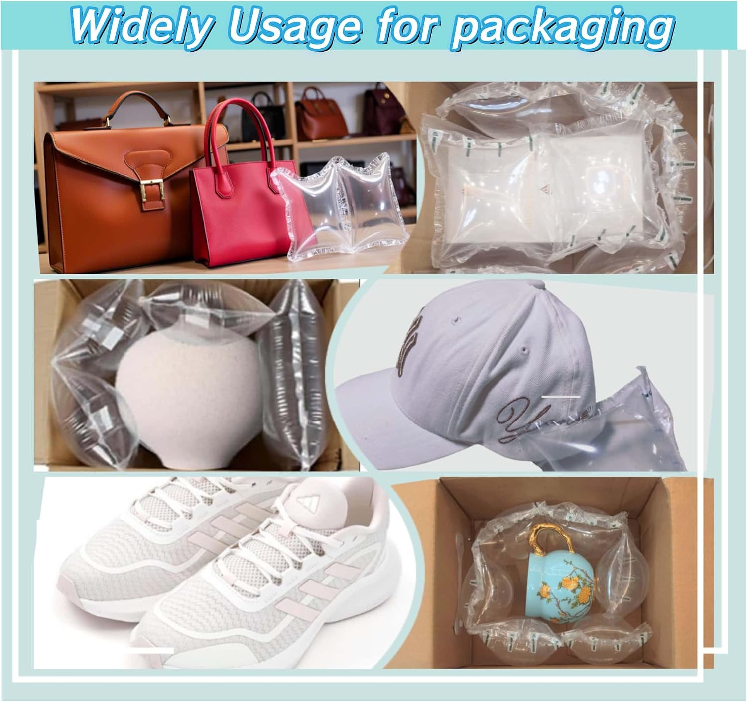Inflatable Air Pillows for Shipping Packaging - 330packs Heavy Duty Void Fill Air Cushion Bags, Jarler Bubble Packing Material for Moving & Box Filler With Hand Pump 3.54"x7.87"(330 Count))