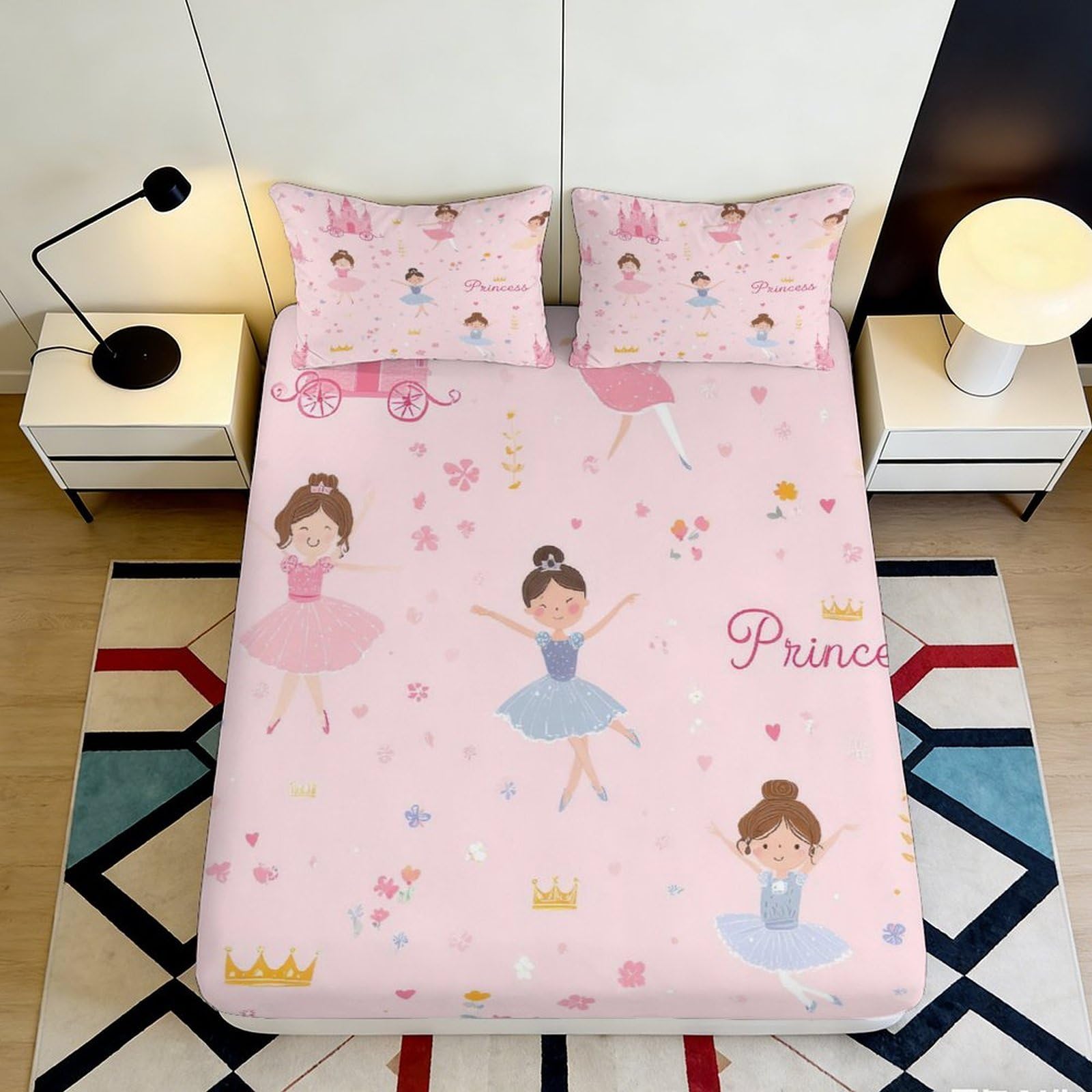 3D Printed Ballet Princess Fitted Sheet Microfiber Pink Bedroom Decor Ballerina Mattress Cover for All Ages 90x200x25cm