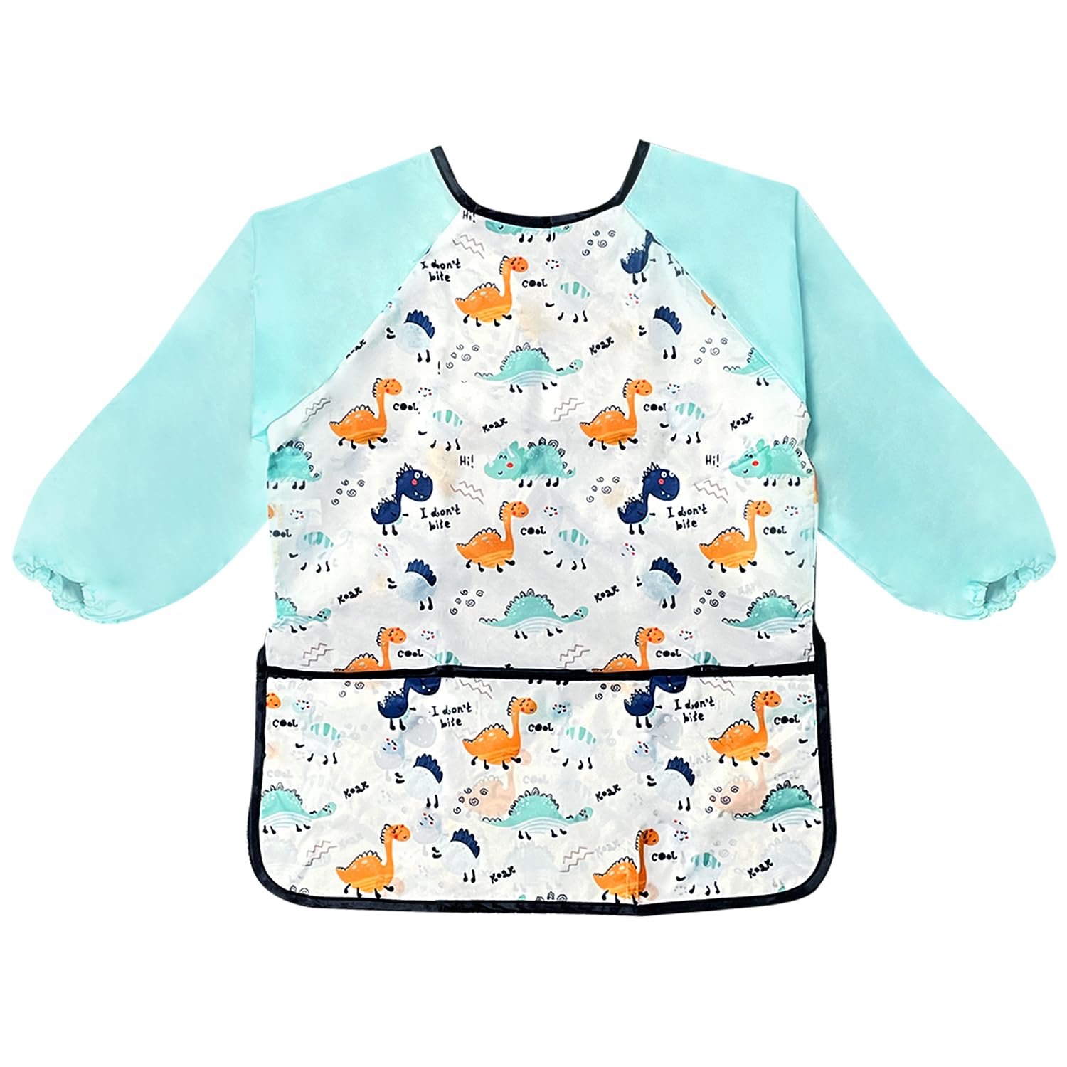 Kids Apron, Ages 3-8 Waterproof Children's Aprons Long Sleeve With Pocket for Painting Cooking, Eating, Arts & Crafts (Light Blue)