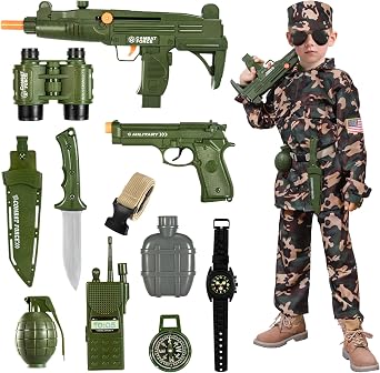 Army Costume for Boys, Military Army Pretend Play Set, Halloween Gifts Military Soldier Costume for Kids 3-5 5-8 8-10