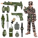 BLmukce Army Costume for Boys, Military Army Pretend Play Set, Halloween Gifts Military Soldier Costume for Kids 3-5 5-8 8-10