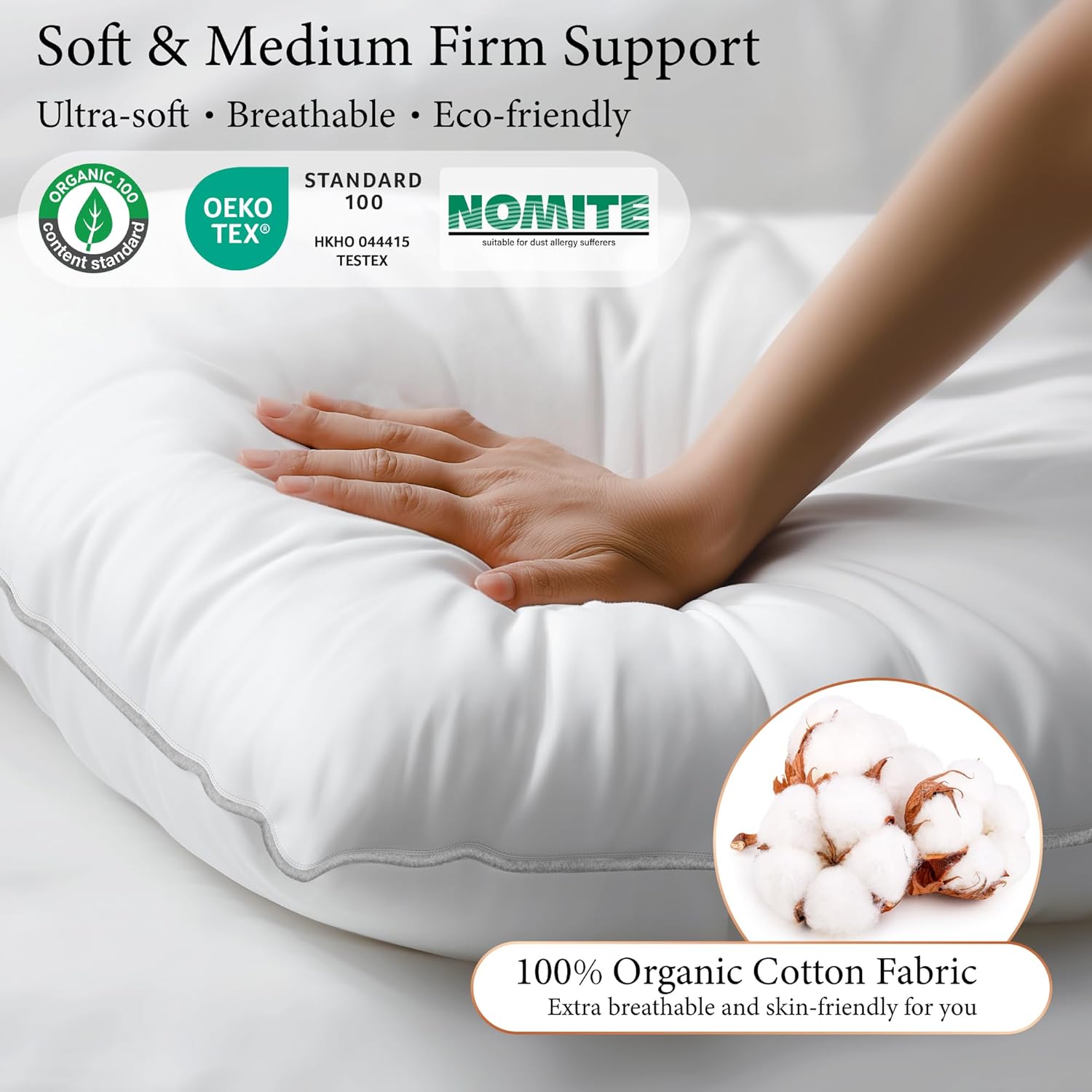 SANSWAN King Size Pillows 2 Pack, Goose Feather and Down Pillows, Luxury Hotel Quality Bed Pillows with 100% Cotton Cover, Medium Firm & Hypoallergenic for Side, Back, Stomach Sleepers - Image 3