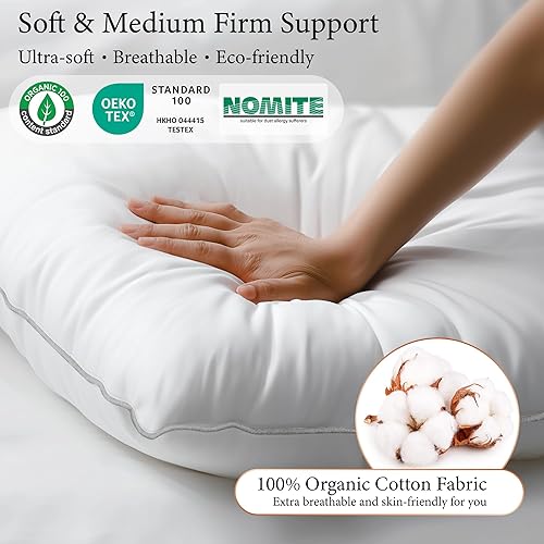 Miniatura 3 de SANSWAN Juego de 2 almohadas de plumas de ganso tamaño King, hipoalergénicas, 100% algodón, colección de hotel, almohada de lujo suave rodeada de