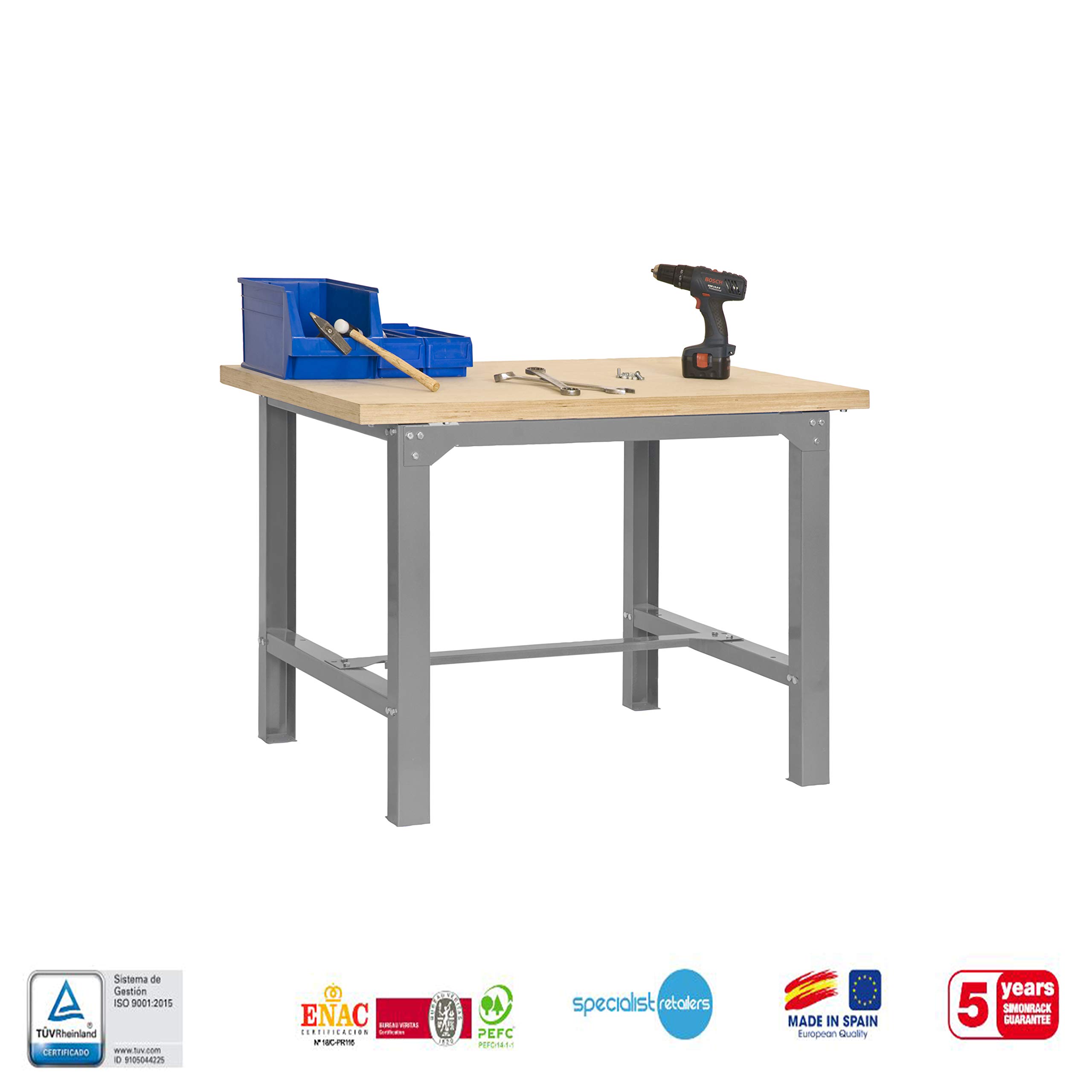 Simon Rack Mesa de Trabajo Taller 1200x750 mm - BT6 | Tablero MDF 35 mm, Pintura anticorrosión, Capacidad Carga 600 kg, Gris