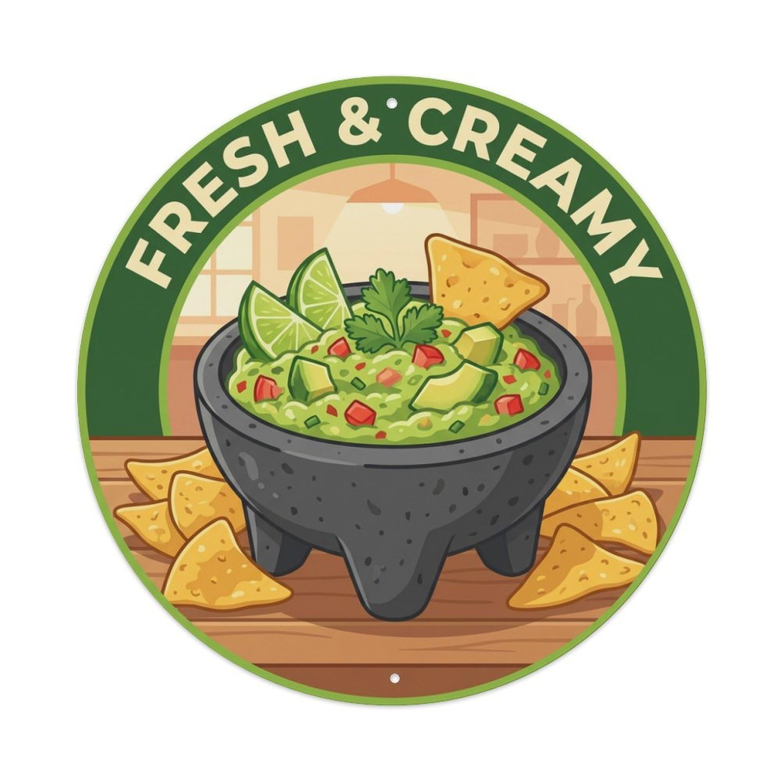 Metal Tin Sign Guacamole Bowl Gourmet Food
