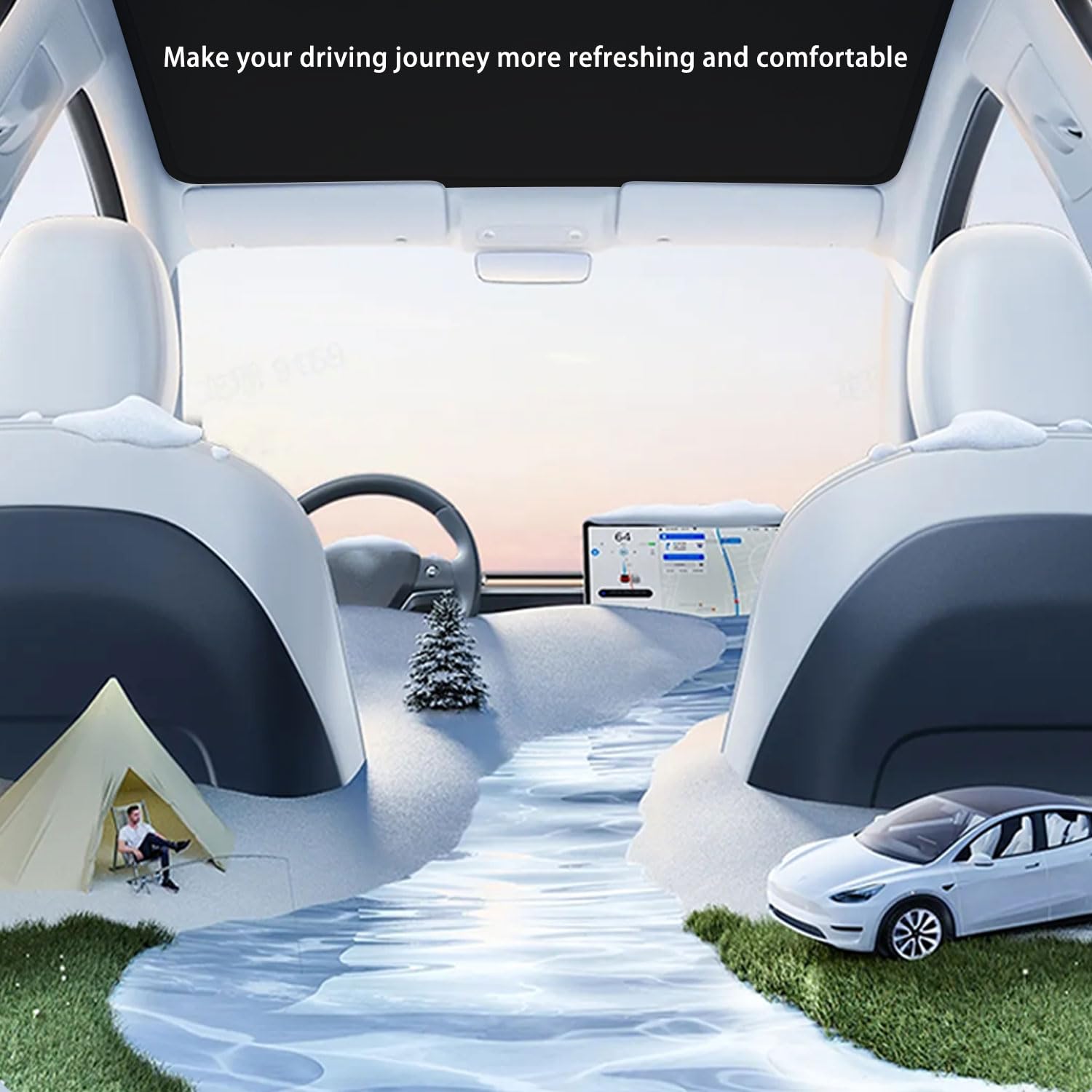 TOPABYTE Osłona przeciwsłoneczna na dach Tesla Model Y Juniper 2025, ulepszony kryształ lodowy, składany szklany dach samochodowy, osłona przeciwsłoneczna, izolacja cieplna, okno dachowe, ochrona