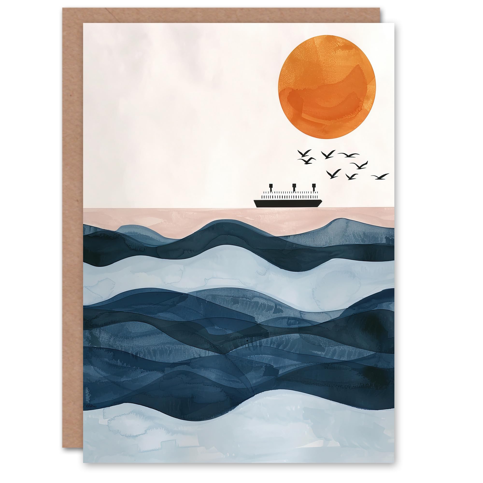 Artery8 Greeting Card Ocean Liner Ship With Seagulls Over Sea Waves Blank For Him Or Her Art Birthday Card