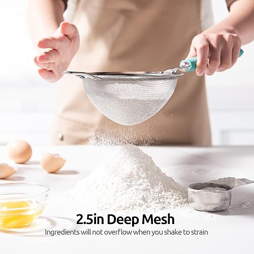 Miniatura 9 de Colador de malla de acero inoxidable 188 U-Taste de 5.5 pulgadas de malla fina para cocina, con mango de silicona resistente remachado y agujero de