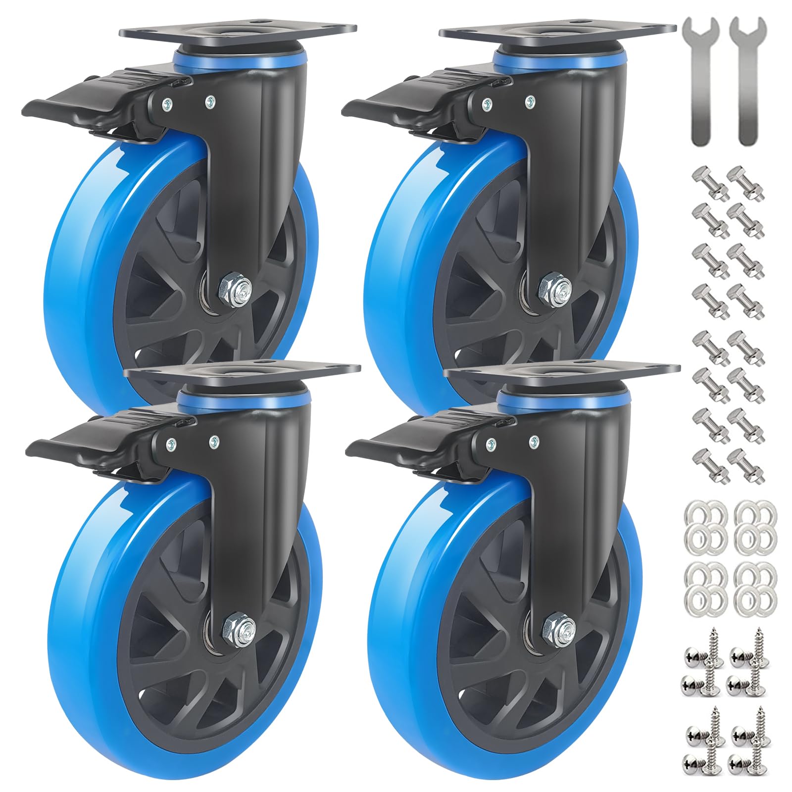 Ruedas para Muebles Pesados 150mm con Freno, Set de 4 PU Ruedas Giratorias Hasta 1000kg, 360 Grados Ruedas para Mover Muebles, Carros, Equipamiento