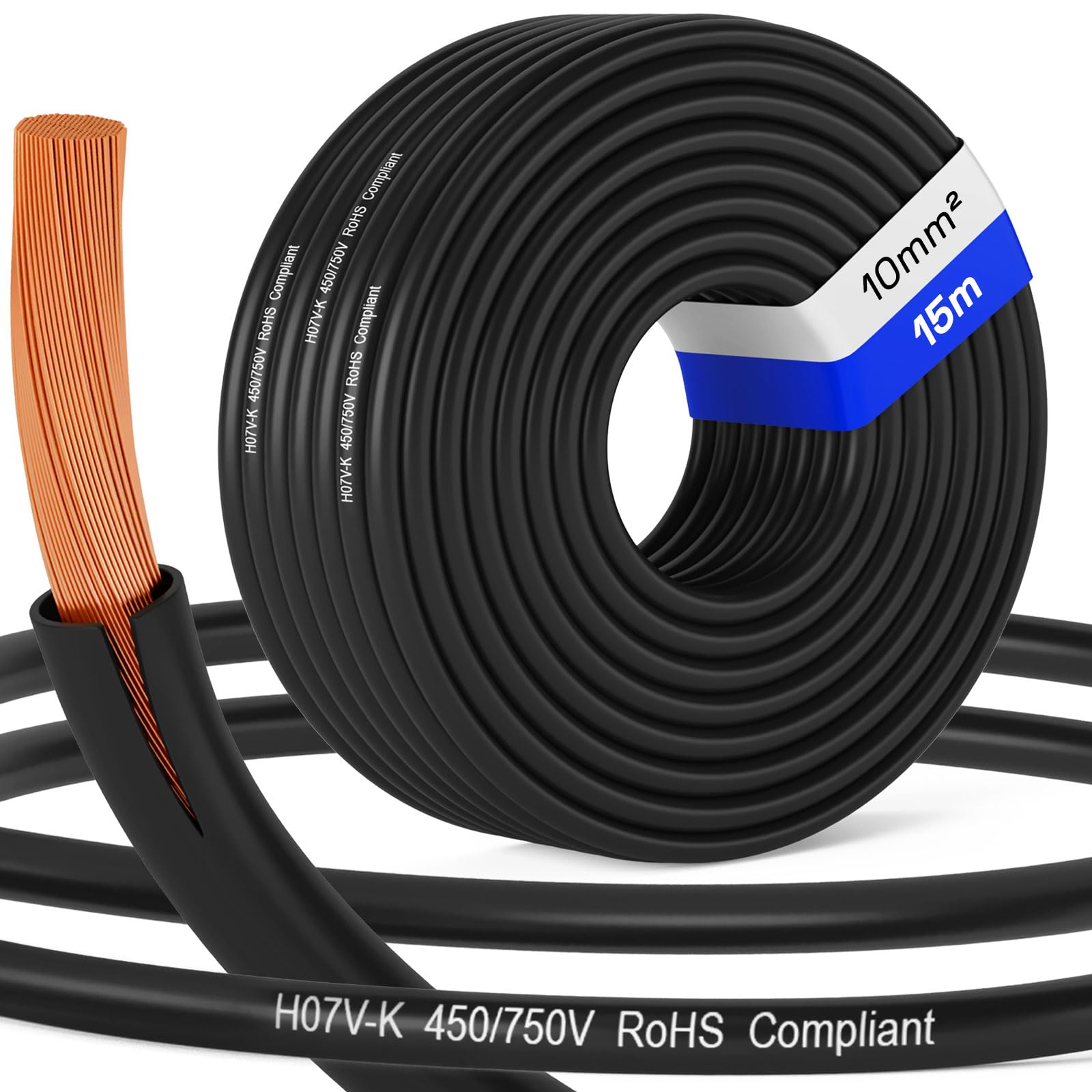 HB-DIGITAL Aderleitung H07V-K 10mm² Flexible Verdrahtungsleitung PVC Einzelader Litze - Schwarz - 15m