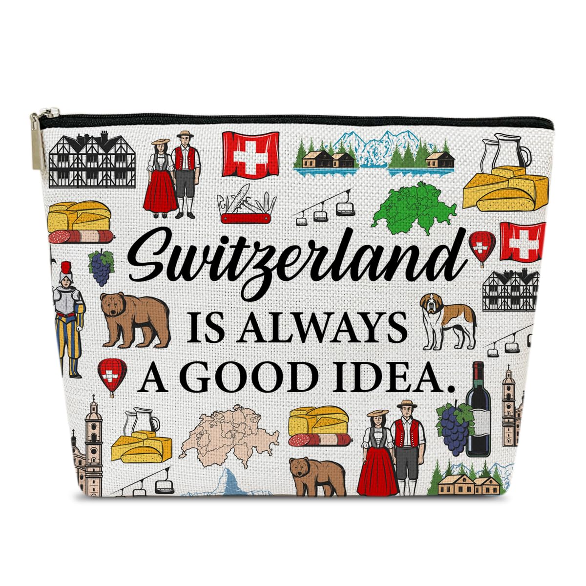 Ythuil Switzerland Travel Makeup Bag, Vacation Gift, Switzerland Country Cosmetic Bag, Trip Souvenir and Travel Memory Gift, Merchandise Zipper