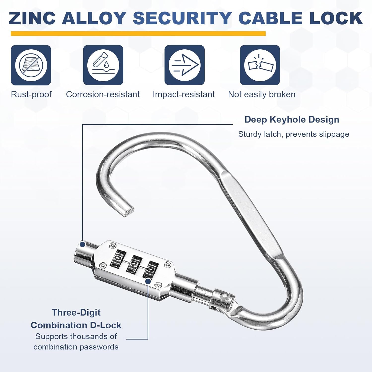 PATIKIL Security Steel Cable Lock, (3.3 Feet, Silver)(2 Set), Double Loop Safety Wire Rope with 3.8" D-Shaped 3-Digit Code Combination Lock, Suit for - Bicycles/Motorcycle/Suitcase/Luggage