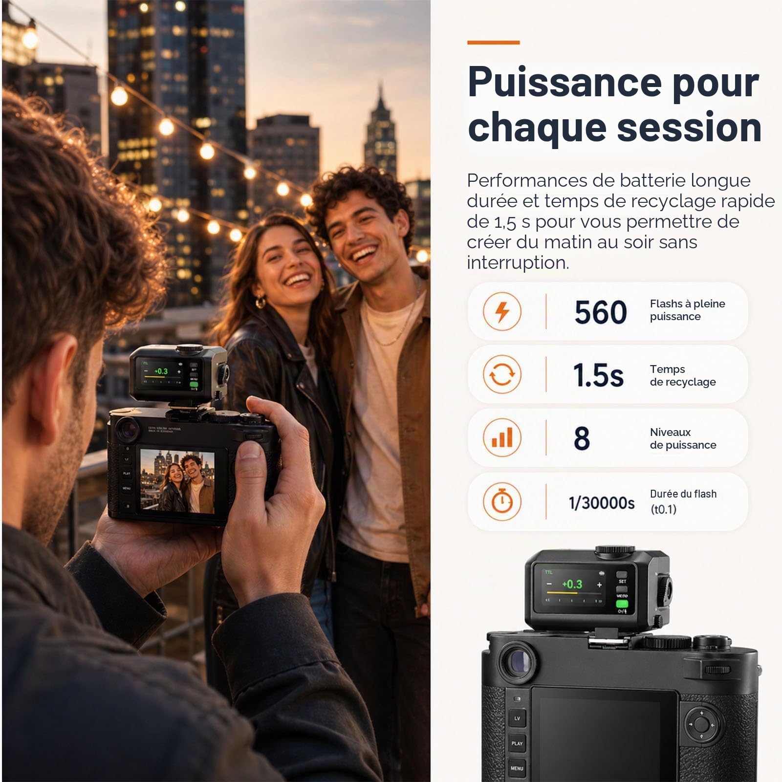 Godox iT30Pro-L iT30 Pro L Mini Flash TTL pour Appareil Photo Leica, GN15, 560 Éclairs, Recyclage 1,5 s, HSS 1/8000 s, Écran Tactile Couleur, USB-C, Système X 2,4 GHz