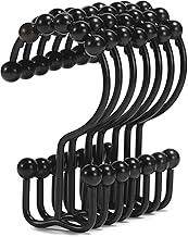 Shower Curtain Hooks, Goowin Shower Curtain Rings, Stainless Steel Black Shower Curtain Hooks, Shower Curtain Rings Rust Proof, Free Sliding Double Shower Hooks for Shower Curtain & Liners (Black)