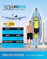 Vista 2 de OCEANBROAD Kayak hinchable, con paleta, asiento de kayak, pedal, bomba de mano y bolsa, 1 persona2 personas, azulazul cielo