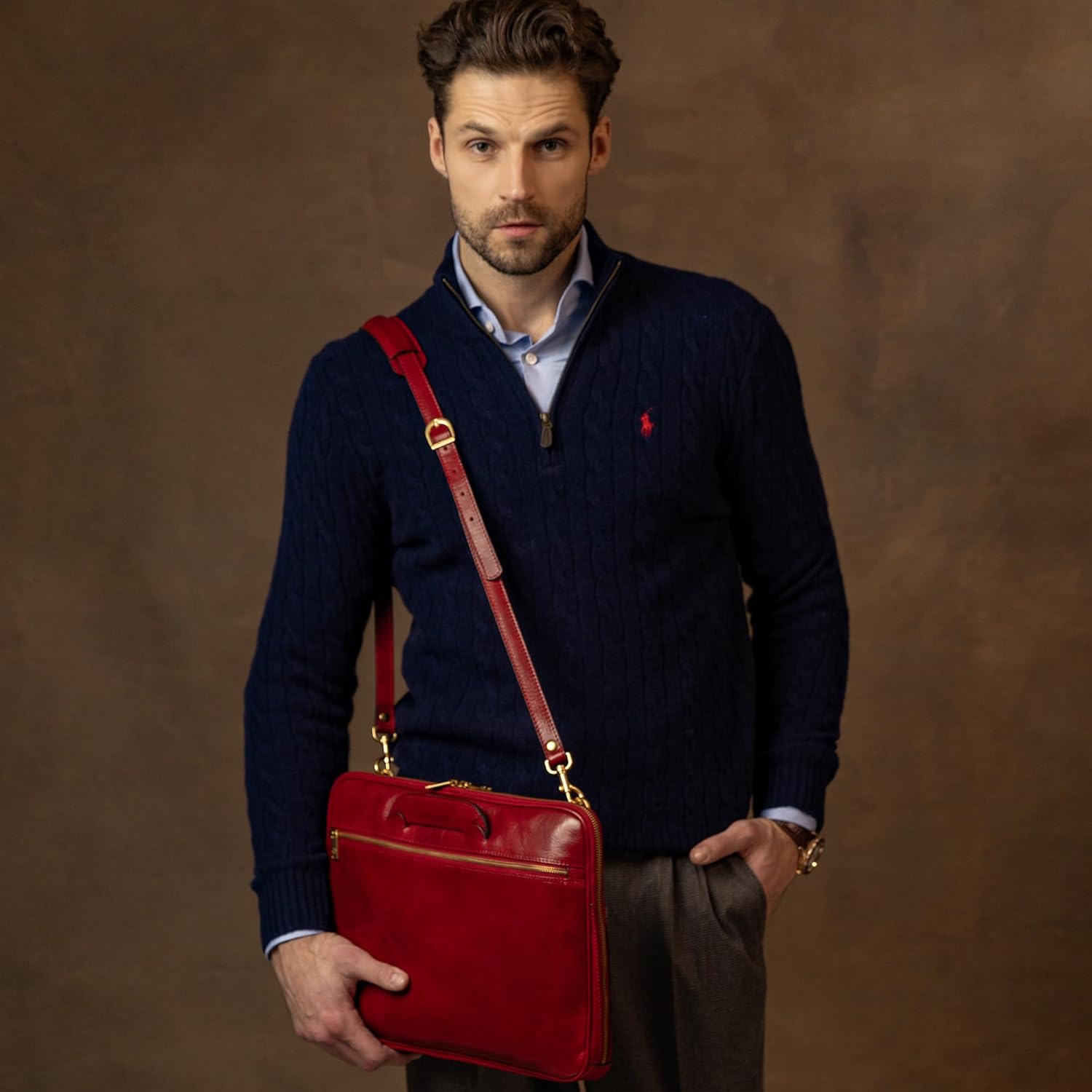 Time Resistance Slim Leather Briefcase - Italian Handmade Leather Computer Bag - Briefcase for Men and Women - Laptop Bag - Image 3