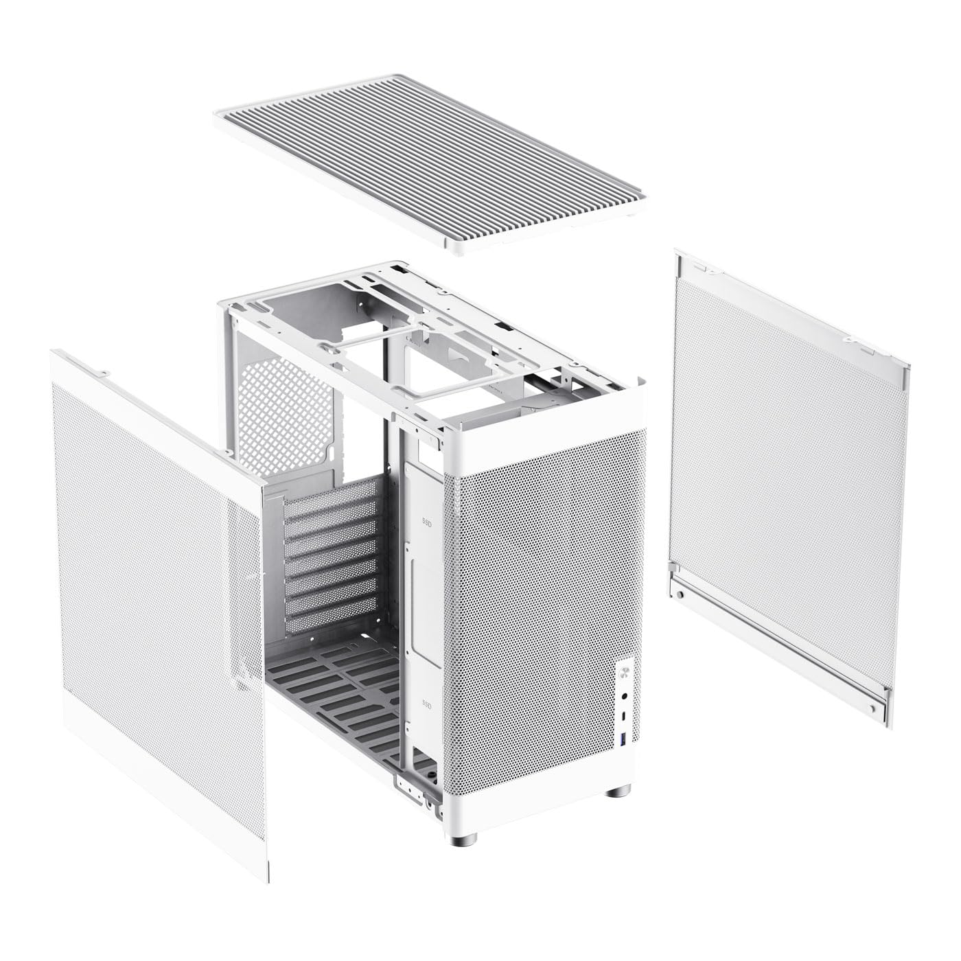 CoolBox MP1 - Caja PC Blanca ATX, Rejillas Full Mesh, Airflow Optimizado, USB-C Frontal, Tarjetas Gráficas hasta 355 mm, Soporta hasta 6 Ventiladores, Compatible con Refrigeración Líquida.