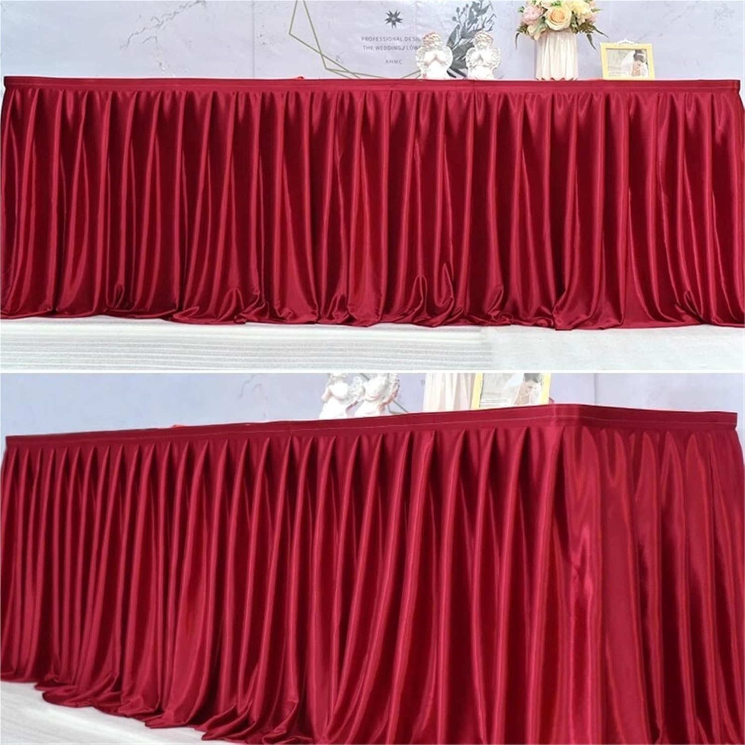 Table Skirt Chiffon Wedding Table Skirt Party Banquet Stage Table Skirt For Table Cloth Decoration(Color 4,H150cm x L300cm)