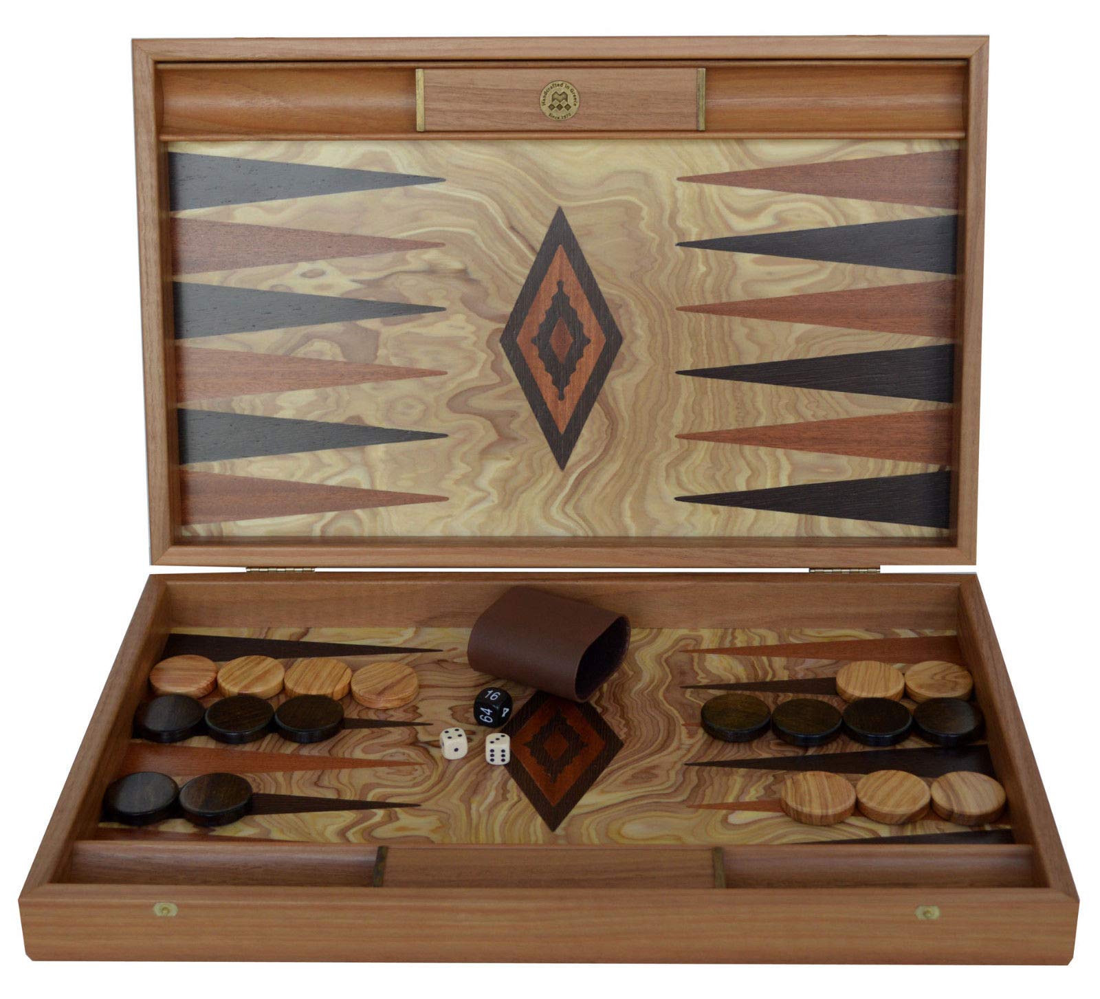 Olive Burl Backgammon Set - Hand Made in Greece - Olive Wood Checkers