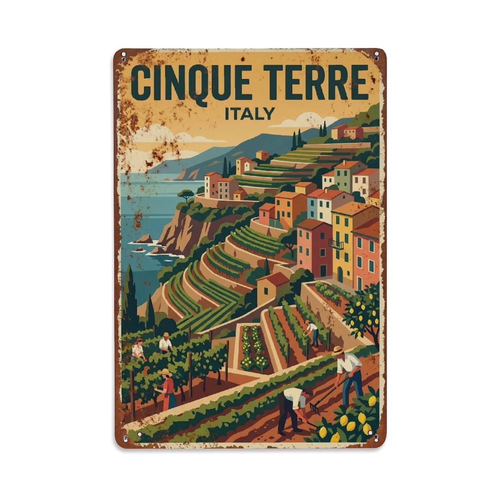Yrnq 08X12inch Vintage Style Vintage Travel Cinque Terre Italy Terraced Metal Tin Sign