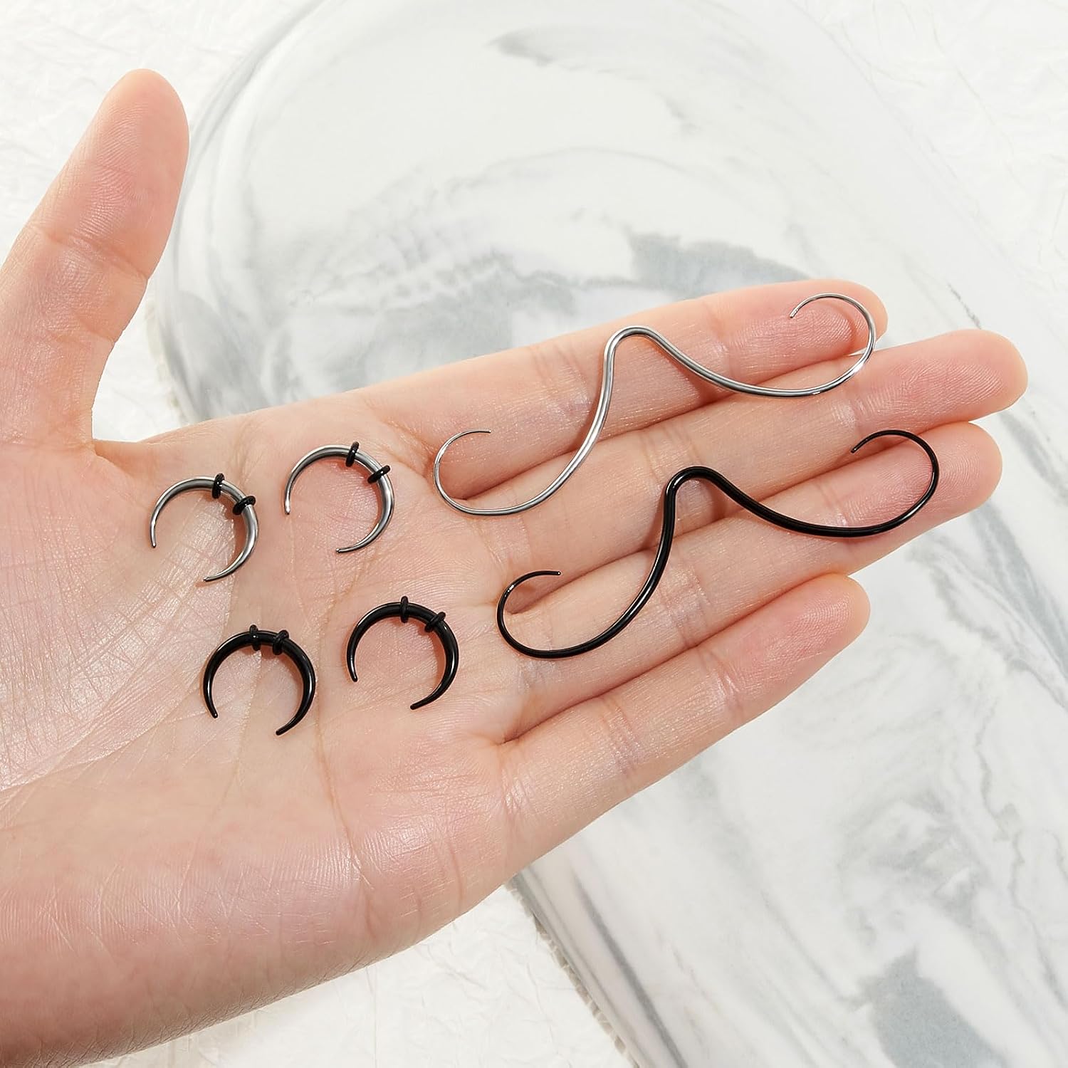 Qmcandy 16G 14G Mustache Septum Rings Buffalo Septum Pincher Tapers Nose Rings Stainless Steel Septum Piercing Jewelry for Men Women
