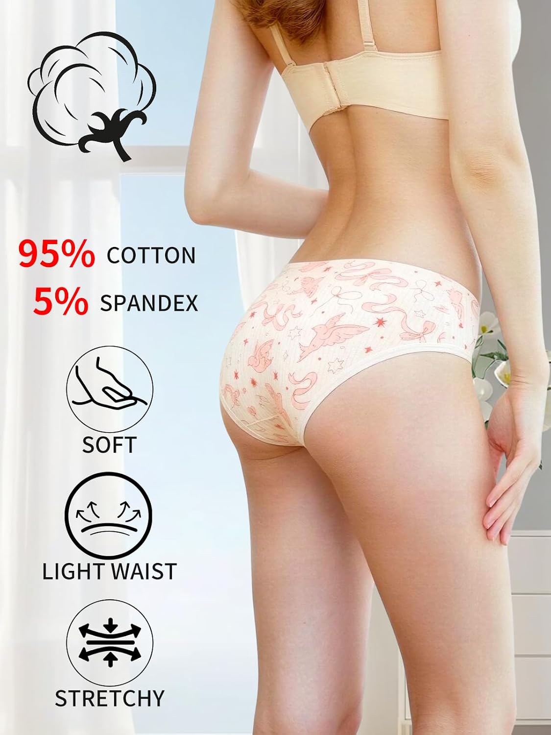 Women's Cotton Underwear Cute Bikini Panties Soft Breathable Bikini Briefs