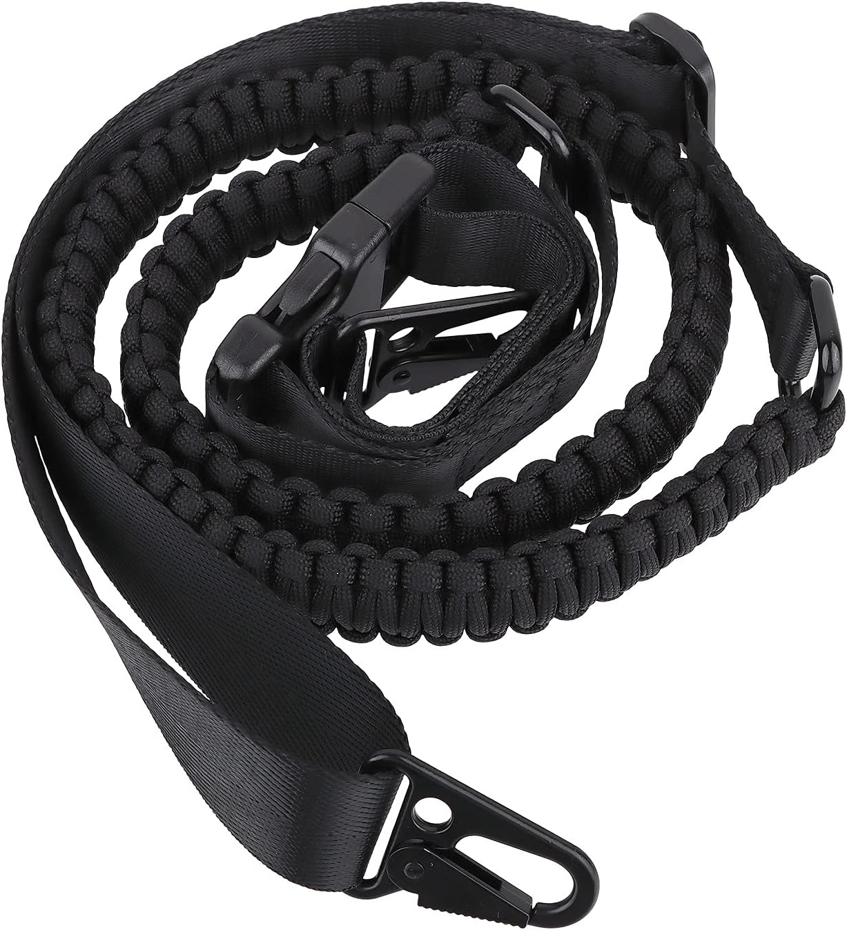 Two Point Paracord Sling with Metal Hook, 1.18" Wide Traditional Paracord Webbing, Hand Woven Rope for Emergency Use